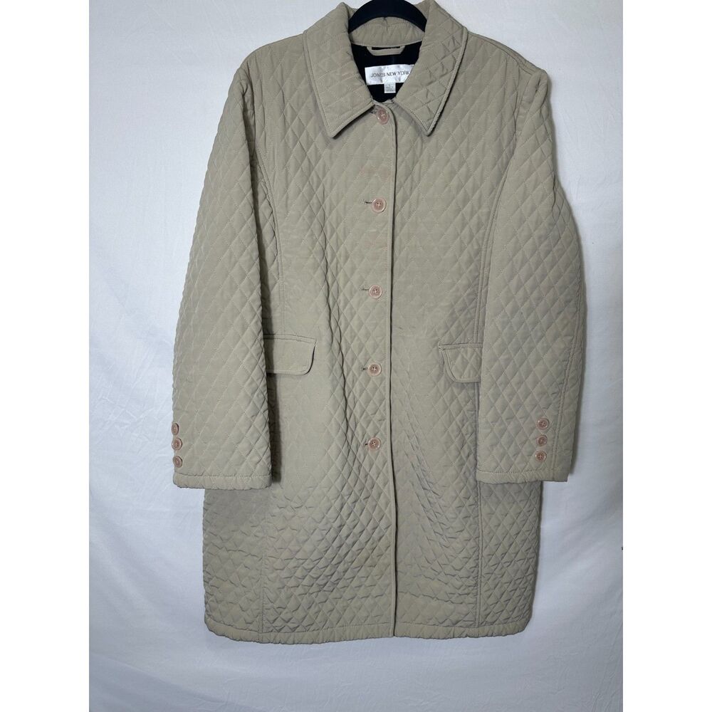 Jones New York Women's Mid Length Quilted Jacket Buttoned Kick Pleat Size L